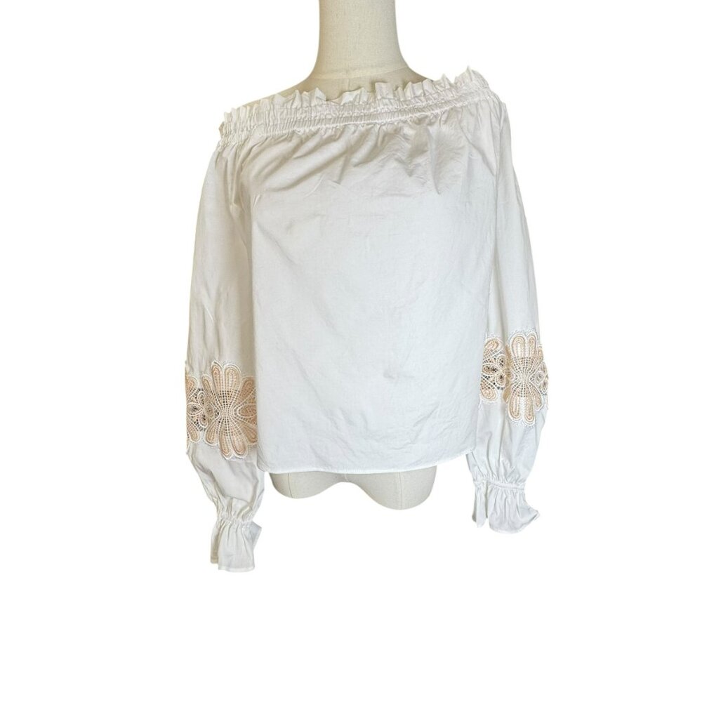 Ramy Brook Quinn Embroidered Off-Shoulder White Cotton Top Size M NWT Boho